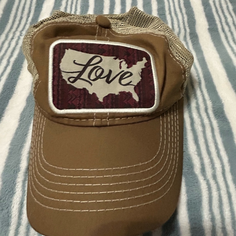 Tan Love Patch Hat with USA Silhouette
